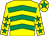 Yellow, emerald green chevrons, yellow sleeves, emerald green stars, yellow cap, emerald green star (Mr J B Harrison)