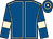 Royal blue, beige seams and armlets, hooped cap (Mrs Sandra Windus)
