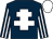 Dark blue, white cross of lorraine, striped sleeves, white cap (Mr N Byrne)