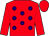 Red, purple spots, red sleeves & cap (Mrs Olivia Hoare)