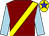 Maroon, yellow sash, light blue sleeves, yellow cap, blue star (D Buckley)
