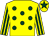 Yellow, dark green spots, striped sleeves, dark green star on cap (John J McDonnell)