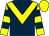 Dark blue, yellow chevron, yellow and dark blue hooped sleeves, yellow cap (David & Carol Shaw)