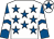 White, royal blue stars, royal blue and white chevrons on sleeves, white cap, royal blue star (Mrs Kathy Day)
