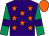 Purple, orange stars, emerald green sleeves, purple armlets, orange cap (Ms E L Banks)