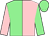 Light green and pink (halved), sleeves reversed, light green cap (Mr D A Poole)