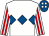 White, royal blue triple diamond, white and red striped sleeves, royal blue cap, white spots (Cross Channel Racing And Partner)