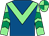 Royal blue, light green chevron, light green and emerald green chevrons on sleeves, quartered cap (Stoney's Bloodstock)