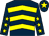 Dark blue, yellow chevrons, dark blue sleeves, yellow stars, dark blue cap, yellow star (Mr Nigel Hardy)