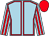 Light blue, red seams, striped sleeves, red cap (Miss Emily Stevens Partnership)