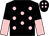 Black, pink spots, halved sleeves and spots on cap (Mr Zavier Austin)