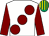 White, large maroon spots & sleeves, emerald green & yellow striped cap (Martin J Donohue)