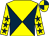 Yellow and dark blue diabolo, yellow sleeves, dark blue stars, quartered cap (Buzzing Again Partnership)