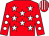 Red, white stars, red sleeves, white spots, striped cap (Mr John Lane)