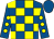 Royal blue and yellow check, royal blue sleeves, yellow spots, royal blue cap (Mr G Costelloe)