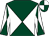 Dark green and white diabolo, white and dark green diabolo on sleeves, dark green and white quartered cap (Merriebelle Irish Farm Limited)
