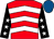 Red, white chevrons, black sleeves, white stars, royal blue cap (Chrissy's Passion Racing)