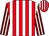 Red and white stripes, maroon and white striped sleeves (Miss Rowena Edwards)