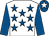 White, royal blue stars and sleeves, royal blue cap, white star (Coral Champions Club)