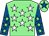Light green, white stars, royal blue sleeves, light green stars, light green cap, royal blue star (The Jago Family Partnership)
