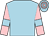 Light blue, pink sleeves, light blue armlets, light blue and pink hooped cap (Wot No Coz)