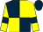 Dark blue and yellow (quartered), yellow sleeves, dark blue armlets, dark blue cap (K B Racing)