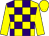 YELLOW & PURPLE CHECK, yellow sleeves, yellow cap (Tan Kai Chah)