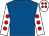 Royal blue, white sleeves, red spots, white cap, red spots (Mrs Louise Halford)