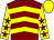Maroon, yellow chevrons, yellow sleeves, maroon stars, yellow cap (The Gambling Cousins)
