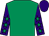 Emerald green, purple sleeves, emerald green stars, purple cap (G & J Park)