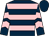 Dark blue, pink hoops, chevrons on sleeves, dark blue cap (Mr Ashley Head)