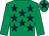 Emerald green, dark blue stars, emerald green sleeves, emerald green cap, dark blue star (Ward-thomas & Dennis)