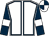 White, dark blue seams, dark blue sleeves, white armlets, white and dark blue quartered cap (Bonita Racing Club)