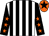 White and black stripes, black sleeves, orange stars, orange cap, black star (The Groovy Gang)