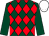 Dark green & red diamonds, dark green sleeves, white cap (E J Allen)