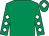 Emerald green, white diamonds on sleeves, emerald green cap, white diamond (Mrs Noeleen Roche)