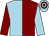 Light blue and maroon (halved), sleeves reversed, light blue and maroon hooped cap (Formulated Polymer Products Ltd)