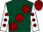Dark green, large maroon spots, white sleeves, maroon spots and cap (Sticky Wicket Racing)