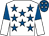 White, royal blue stars, royal blue and white halved sleeves, royal blue cap, white stars (Ross Deacon & Partners)