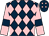 Dark blue and pink diamonds, pink sleeves, dark blue armlets (Mr P B Moorhead)