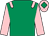 Emerald green, pink epaulets and sleeves, pink cap, emerald green diamond (The On The Bridle Partnership)
