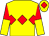 Yellow, red triple diamond, red and yellow halved sleeves, yellow cap, red diamond (Mr Jonathan Martin)