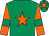 Emerald green, orange star, orange sleeves, emerald green armlets, emerald green cap, orange star (Gamesters Partnership)