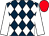 Dark blue & white diamonds, white sleeves, red cap (R A Bartlett)