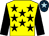 Yellow, black stars, black sleeves, dark blue cap, light blue star (Mick & Molly Syndicate)
