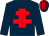 Dark blue, red cross of lorraine, striped cap (Mary Griffin)
