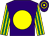 Purple, yellow disc, yellow & emerald green striped sleeves, purple & yellow hooped cap (Eamon Cleary)