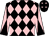 Black and pink diamonds, pink and black diabolo on sleeves, black cap, pink stars (A L Barnes & Partner)