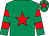 Emerald green, red star, hooped sleeves and star on cap (Mrs Sandra Champ)