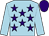 Light blue, purple stars, light blue sleeves, purple cap (Mrs Doreen Carter)